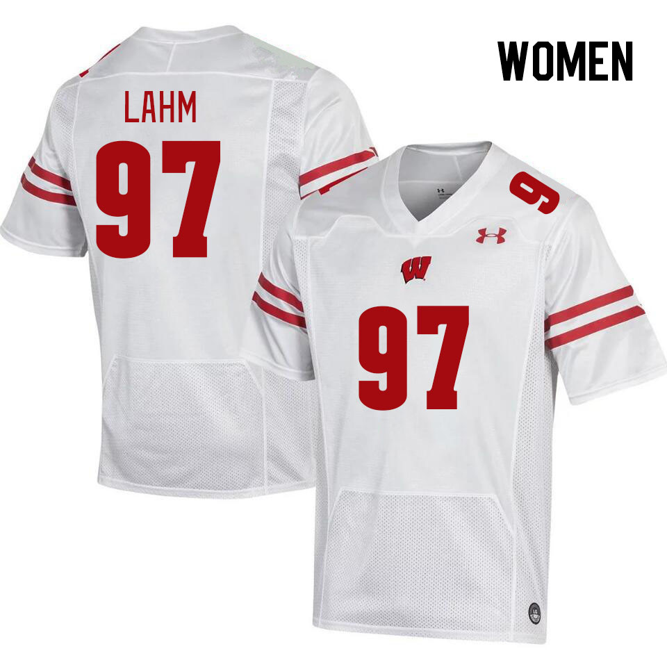 Women #97 Gavin Lahm Winsconsin Badgers College Football Jerseys Stitched Sale-White